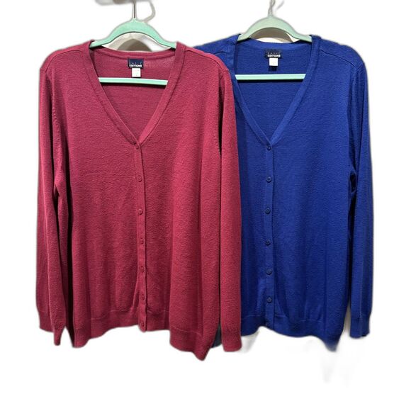 Basic Editions Cardigan Sweaters Set of 2 Knit Magenta Navy Long Sleeve Women 2X - Picture 1 of 12